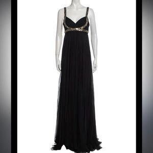 Marchesa Notte Black Silk Embellished Evening Cocktail Gown Formal 6